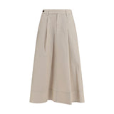 Brunello Cucinelli Beige Cotton Midi Skirt with Monili Detail