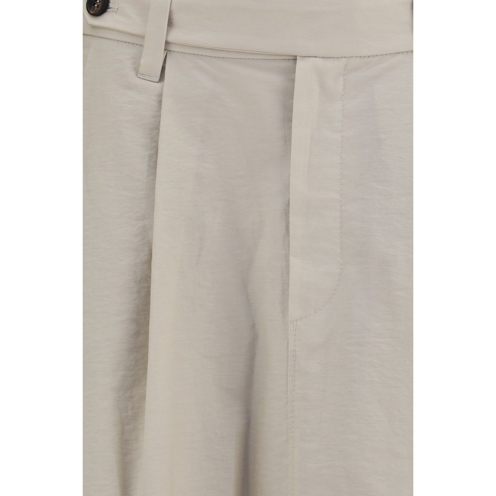 Brunello Cucinelli Beige Cotton Midi Skirt with Monili Detail