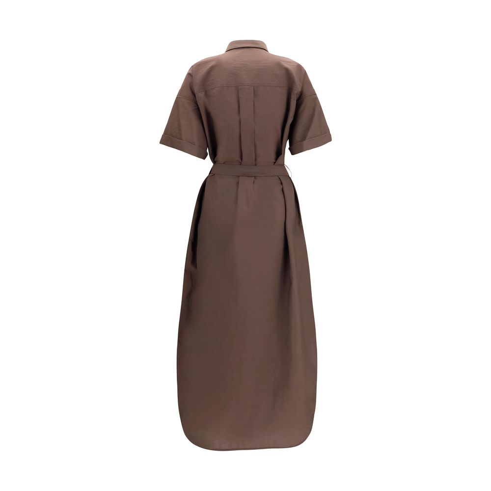 Brunello Cucinelli Brown Cotton Casual Dress with Sequined Detail