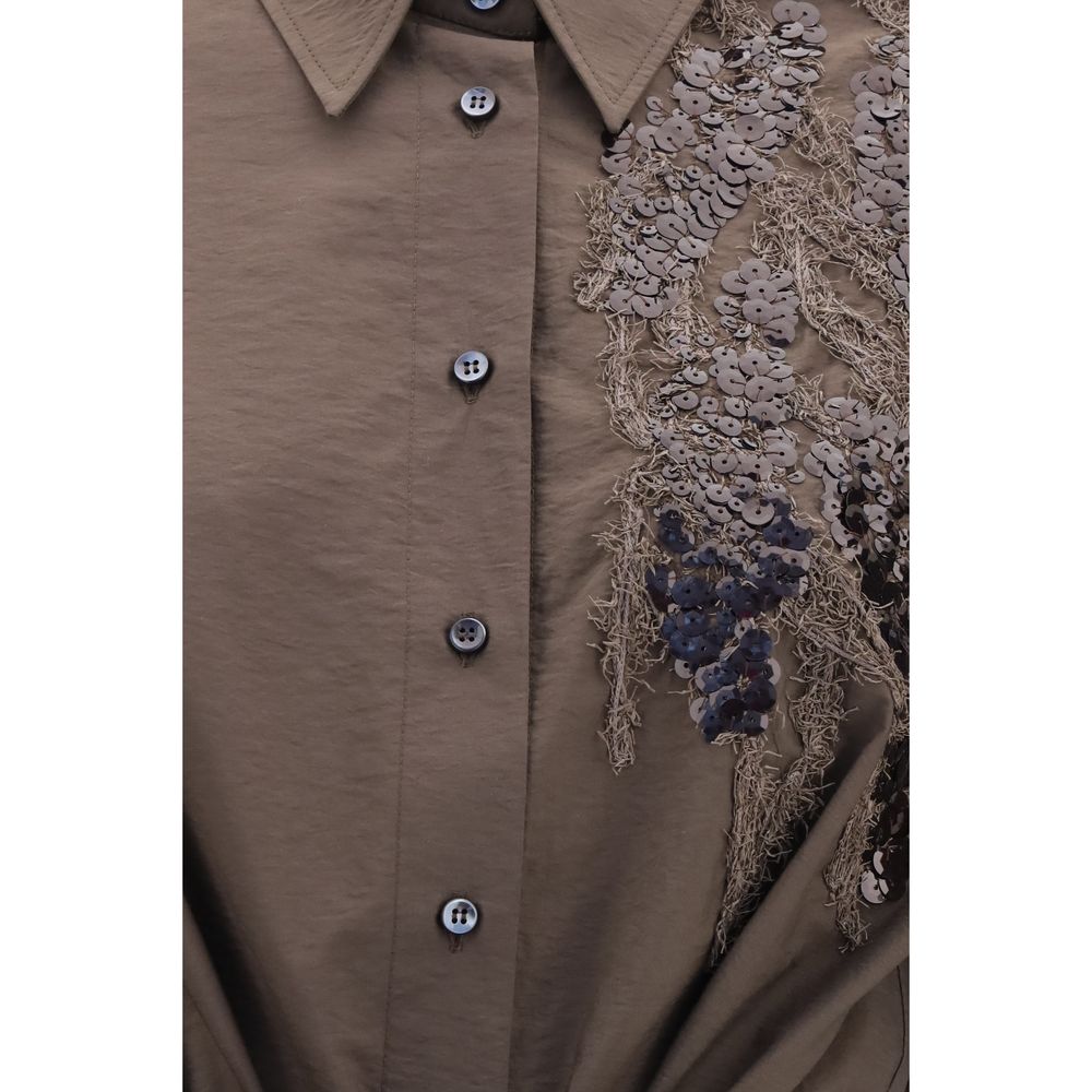Brunello Cucinelli Brown Cotton Casual Dress with Sequined Detail