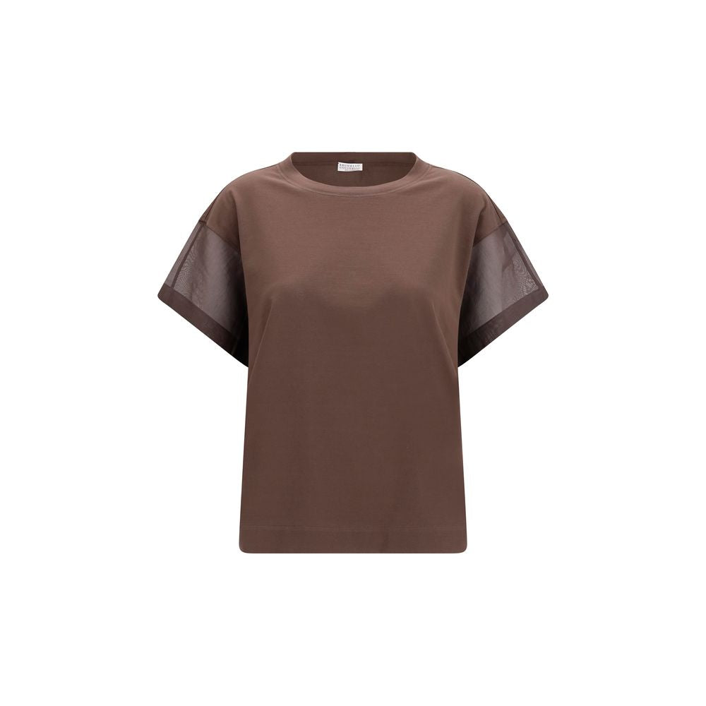 T-shirt en coton marron Brunello Cucinelli