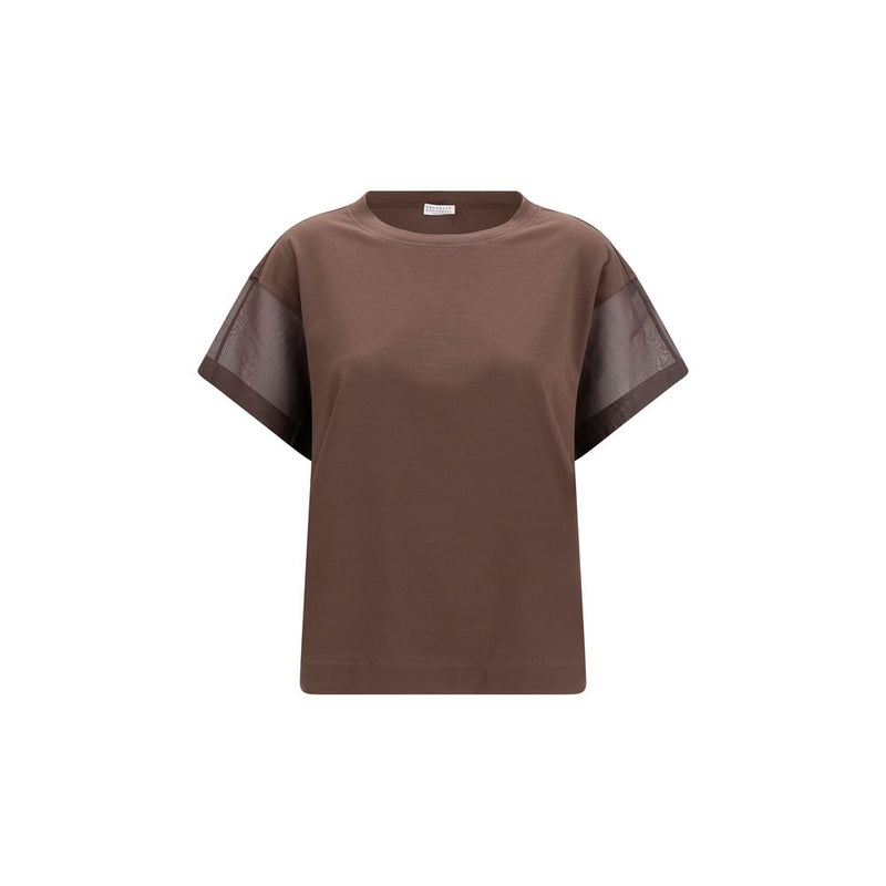 T-shirt en coton marron Brunello Cucinelli