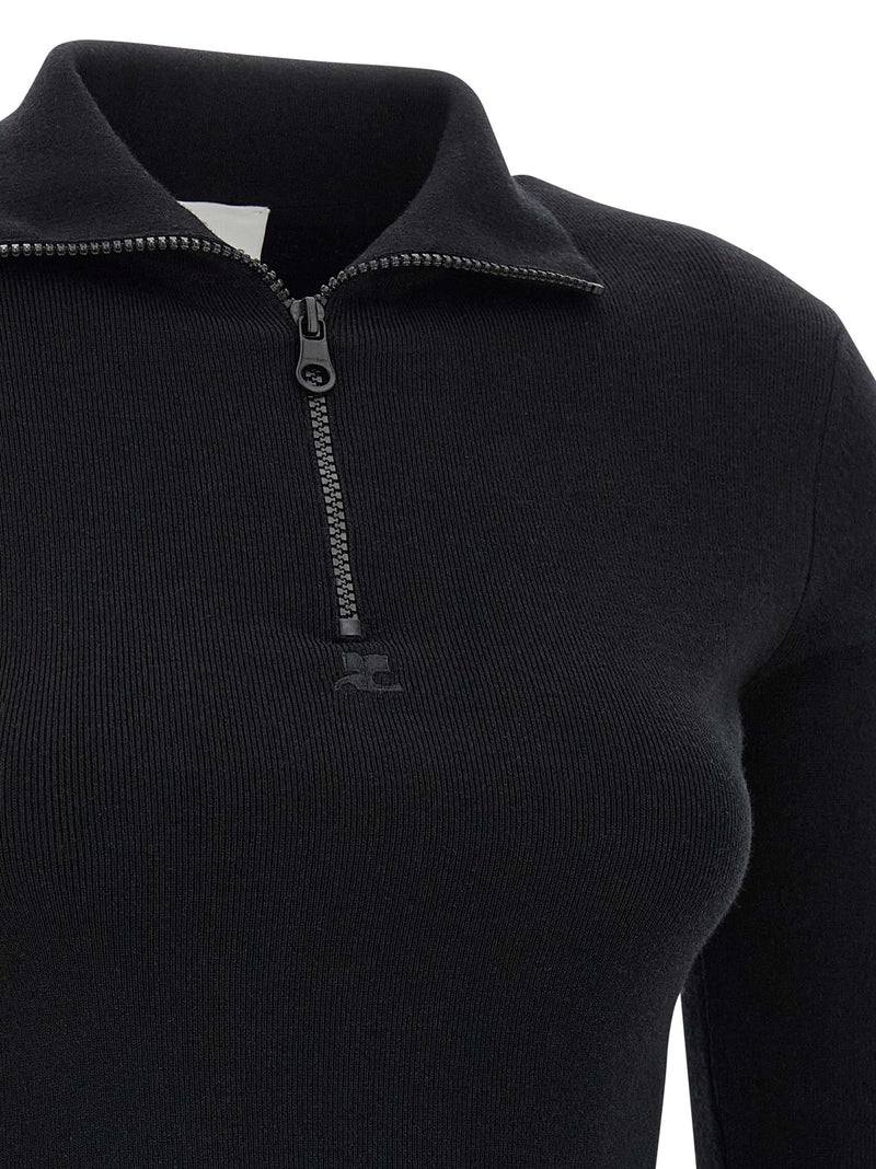Courrèges Black Merino Wool Short Dress
