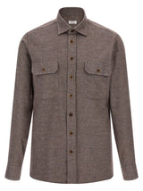 BORRIELLO Brown Cotton Blouse - Micro Striped Mélange