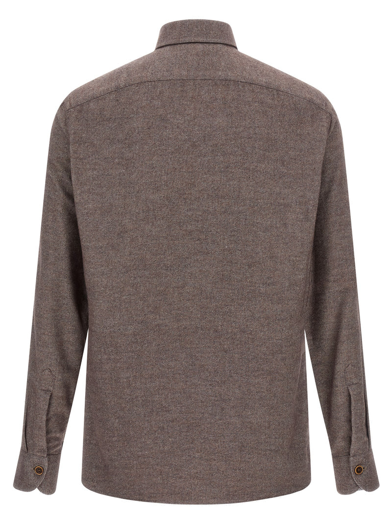BORRIELLO Brown Cotton Blouse - Micro Striped Mélange Flannel