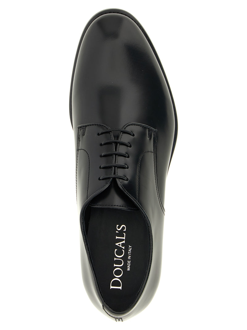 Doucal's Black Calfskin Oxfords - 5 Fori Lace-Up Shoes