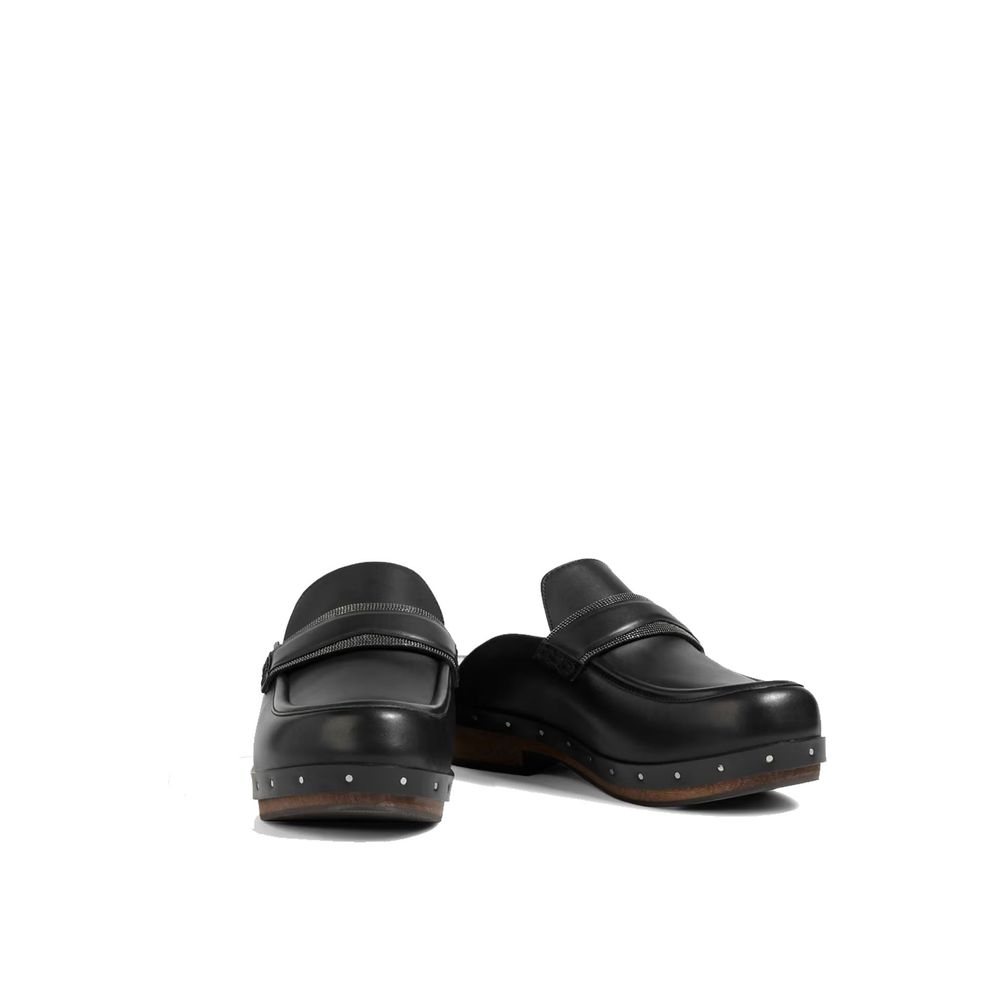 Mules en cuir noir Brunello Cucinelli