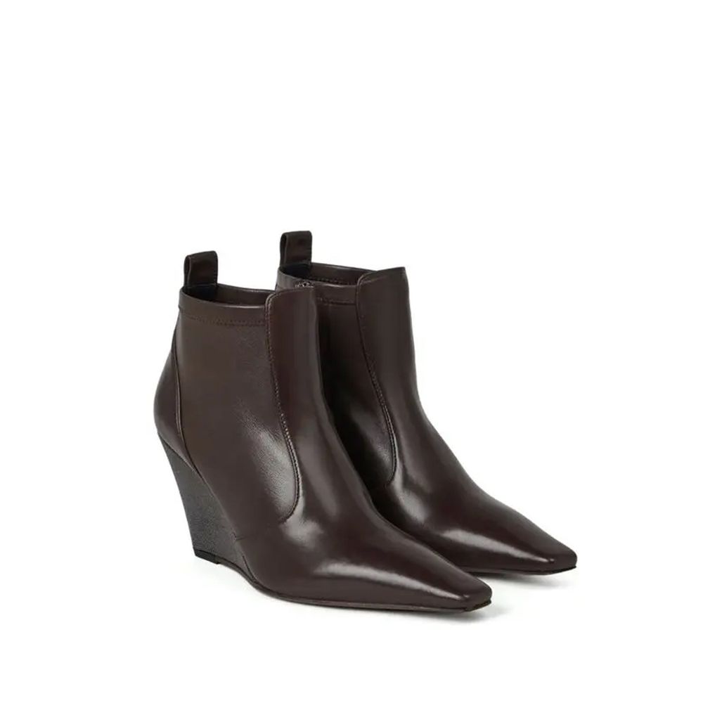 Bottines en cuir marron Brunello Cucinelli