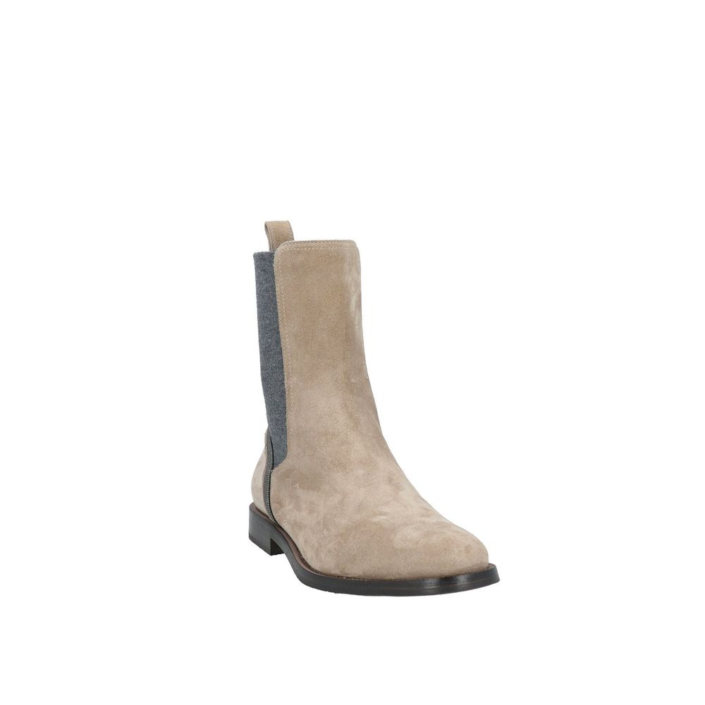 Bottes Chelsea en cuir beige Brunello Cucinelli