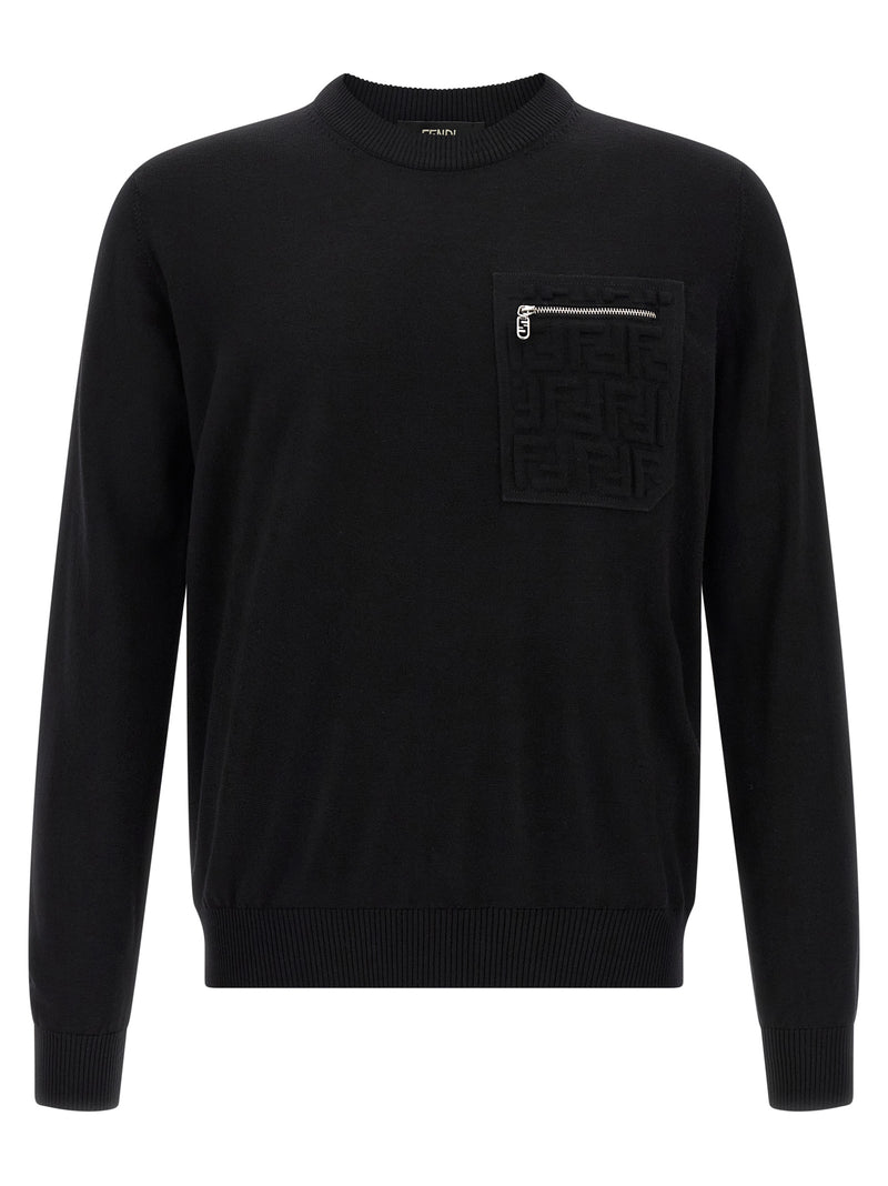 Fendi Black Virgin Wool Cardigan for Men
