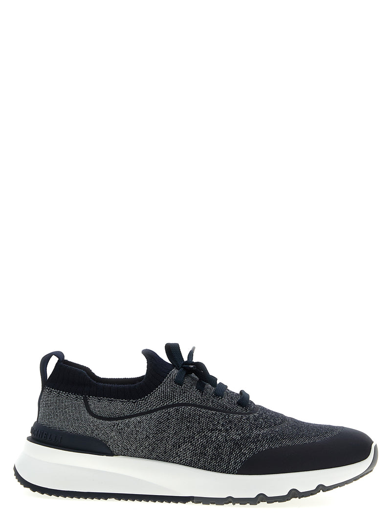Baskets de sport en coton bleu Brunello Cucinelli