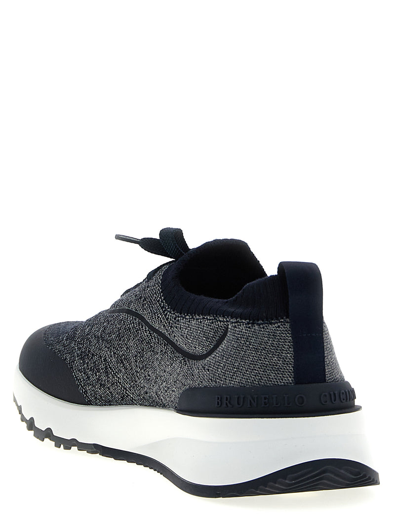 Baskets de sport en coton bleu Brunello Cucinelli