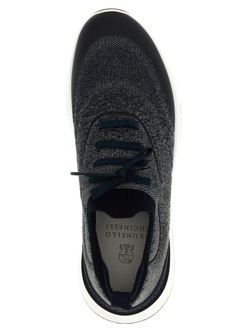 Baskets de sport en coton bleu Brunello Cucinelli