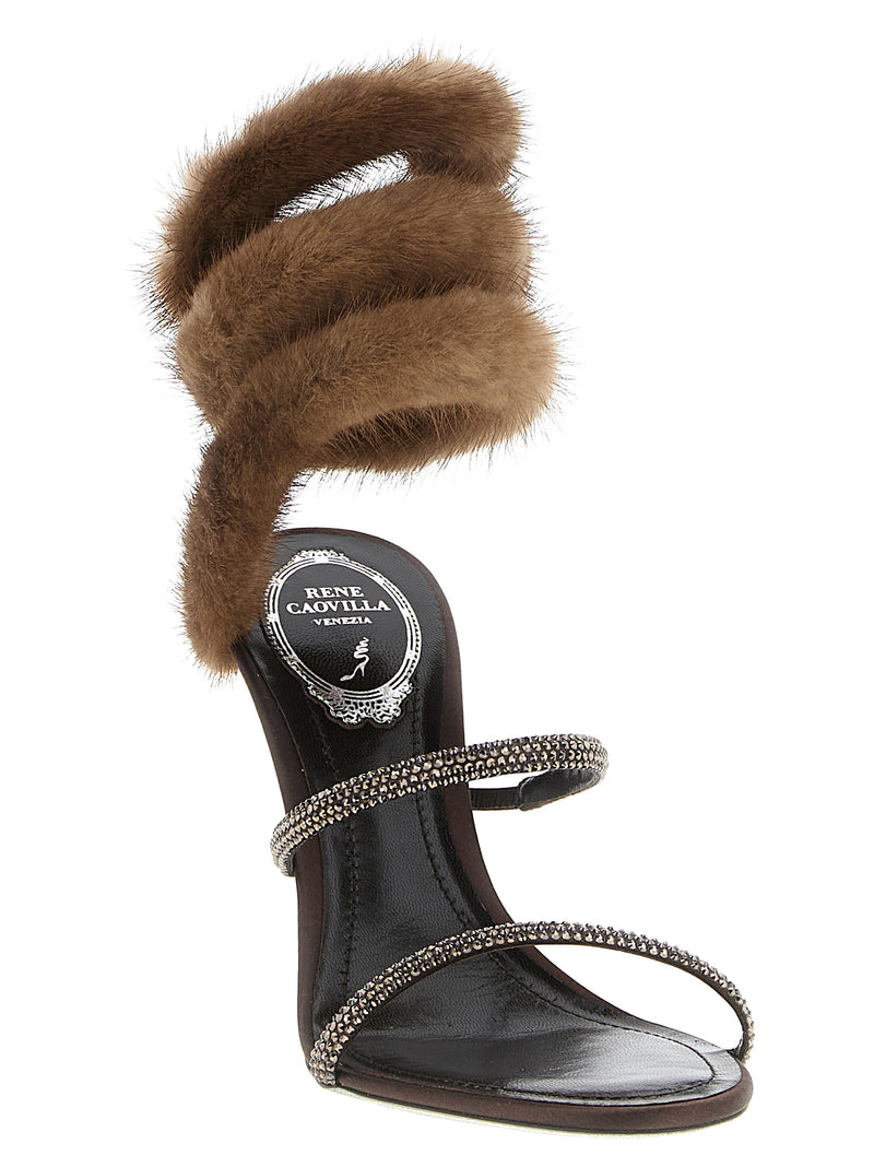 Sandales à talon aiguille RENE CAOVILLA en satin marron