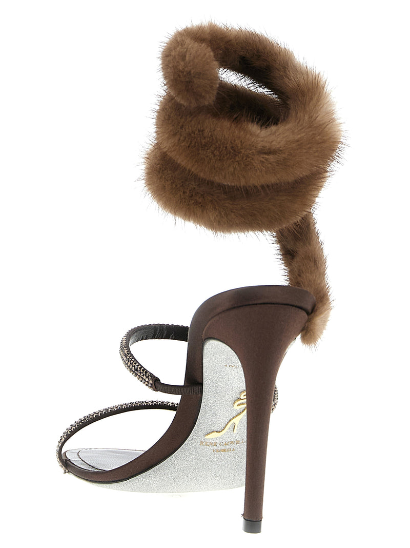 Sandales à talon aiguille RENE CAOVILLA en satin marron