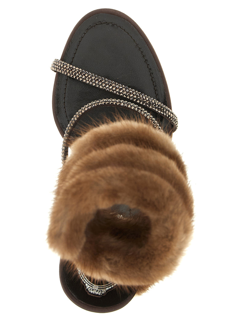 Sandales à talon aiguille RENE CAOVILLA en satin marron