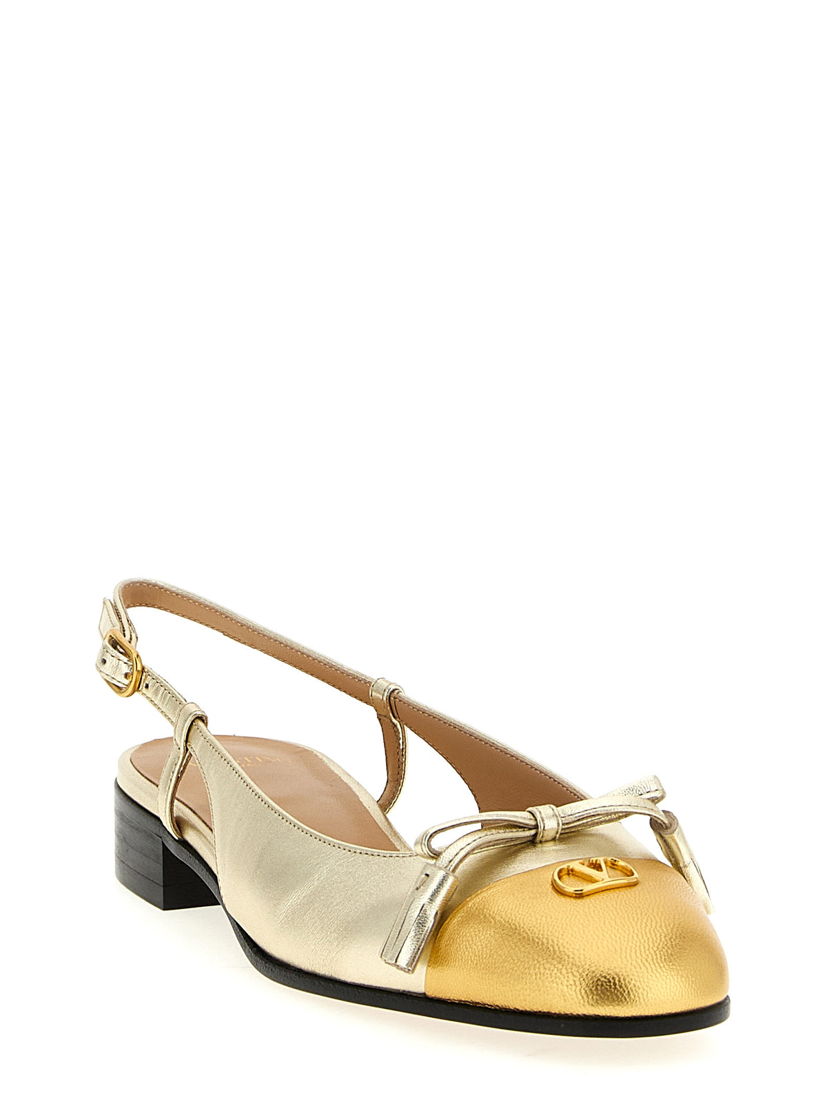 Valentino Garavani Gold Leather Ballet Flats - Valet Du Roi