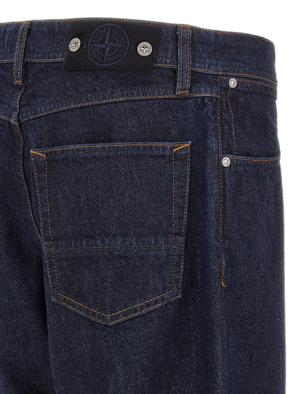 Stone Island Blue Cotton Straight-Leg Jeans