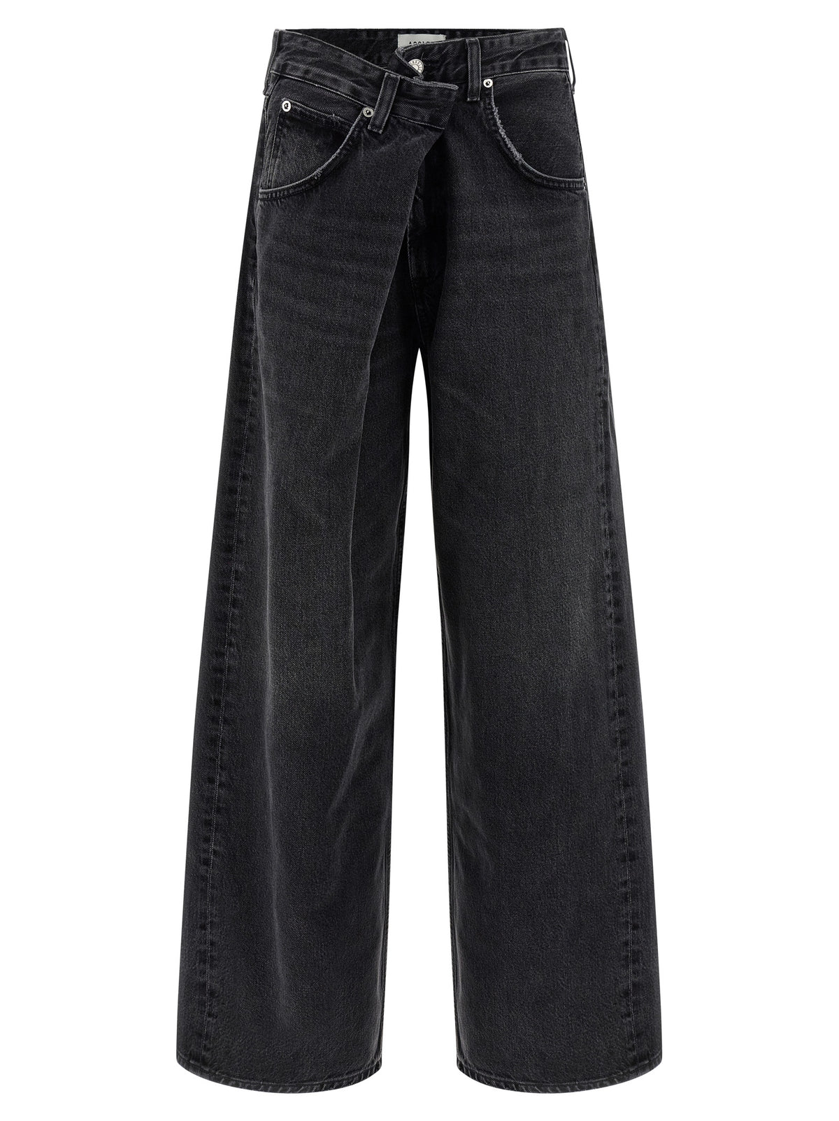 Agolde Vana Black Cotton Wide Leg Jeans