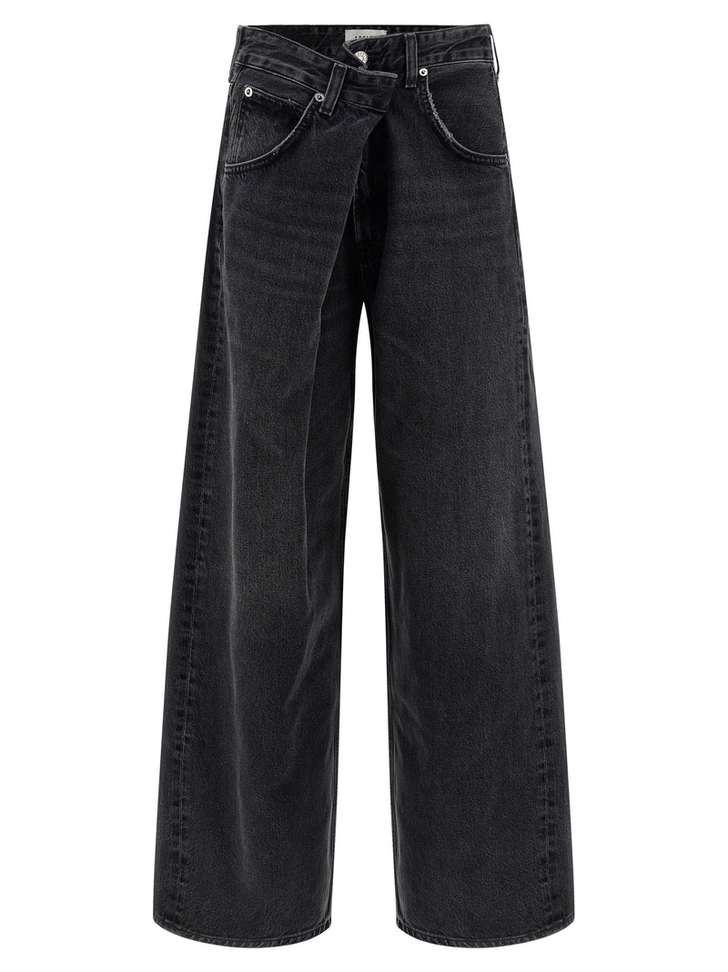 Agolde Vana Black Cotton Wide Leg Jeans