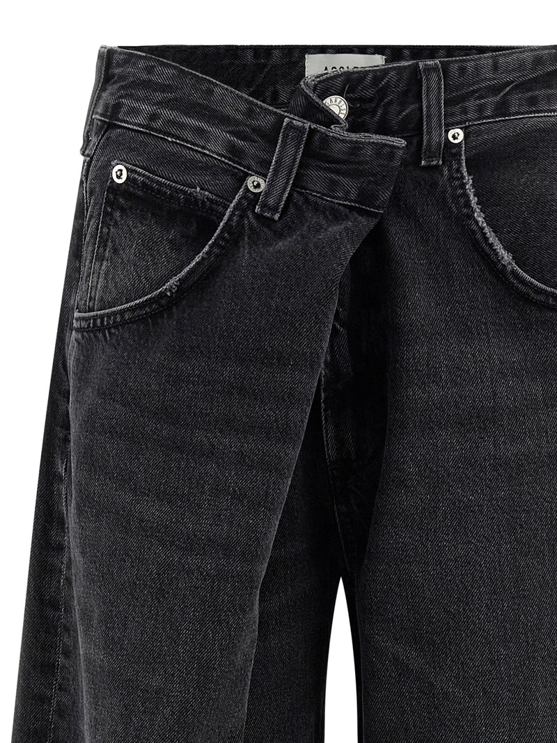 Agolde Vana Black Cotton Wide Leg Jeans