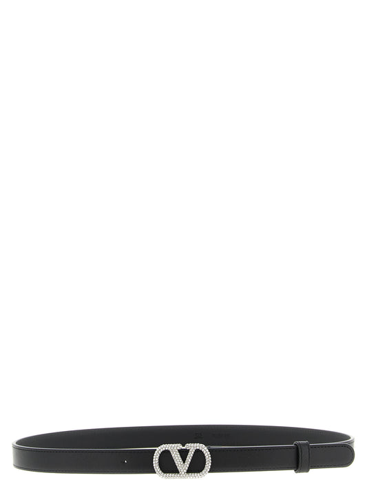 Valentino Garavani Black Calfskin Regular Belt with Swarovski® Crystals