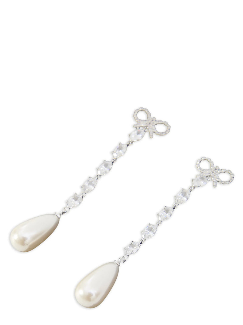 Self-Portrait Silver Copper Earrings - Bow Pearl Droplet