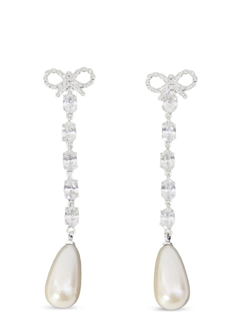 Self-Portrait Silver Copper Earrings - Bow Pearl Droplet