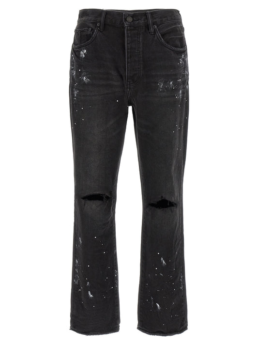 PURPLE Black Cotton Straight-Leg Jeans - P011 Model