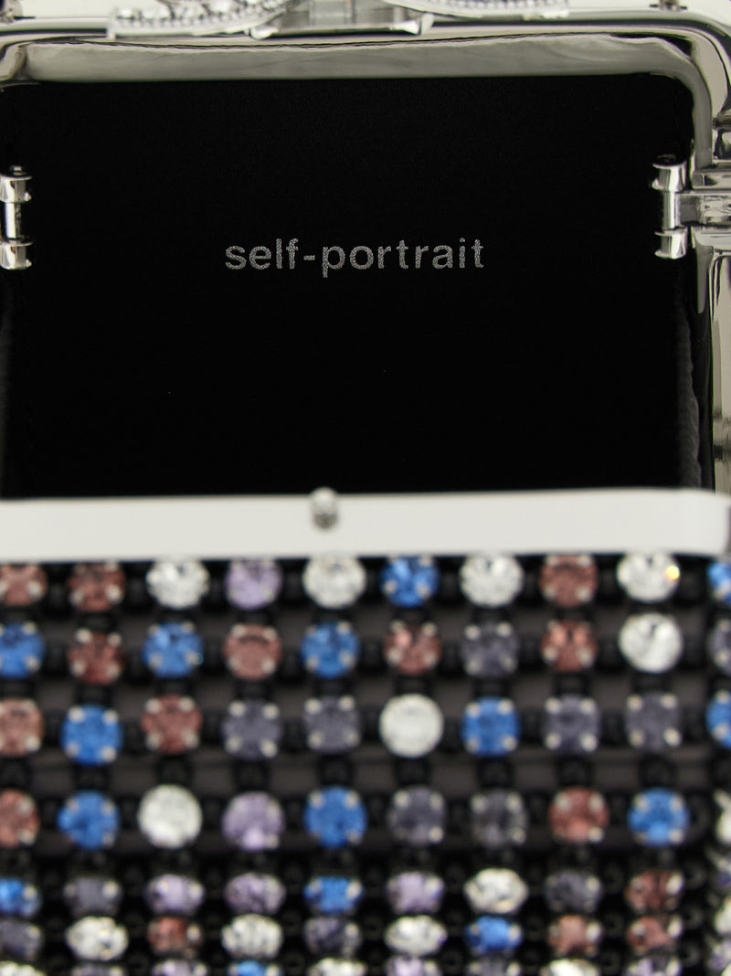 Self-Portrait Multicolor Satin Handbag with Crystal Details