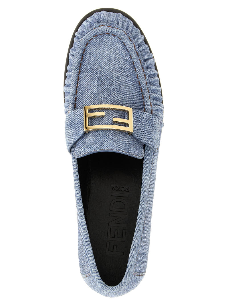 Mocassins à enfiler Fendi en veau bleu