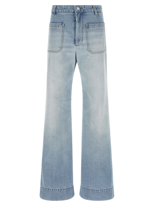 Victoria Beckham Alina Blue Cotton Flared Jeans