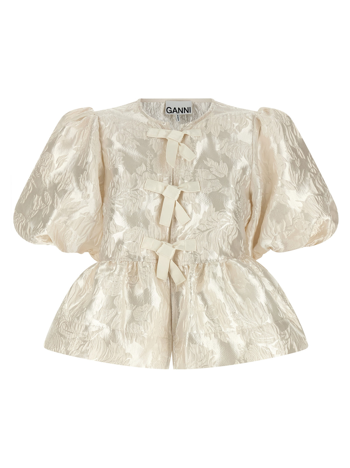 Ganni Satin Peplum White Blouse for Women