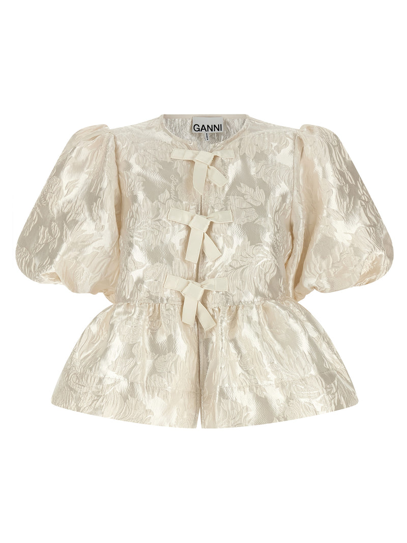 Ganni Satin Peplum White Blouse for Women
