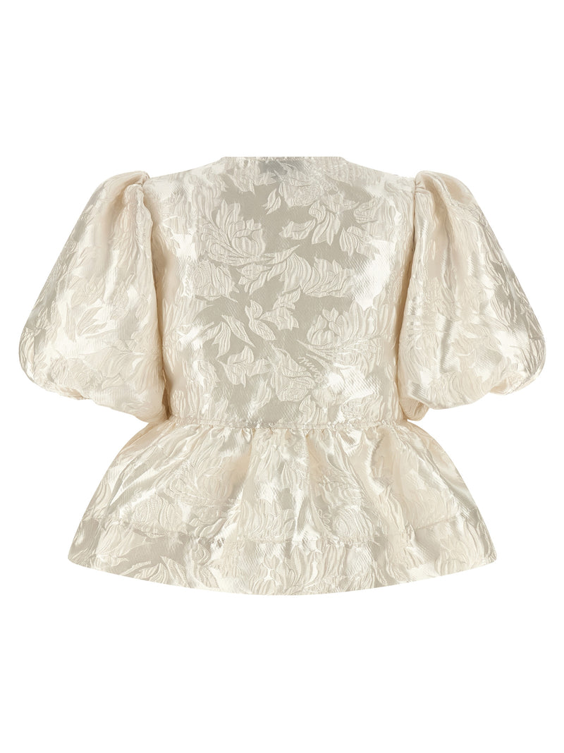 Ganni Satin Peplum White Blouse for Women