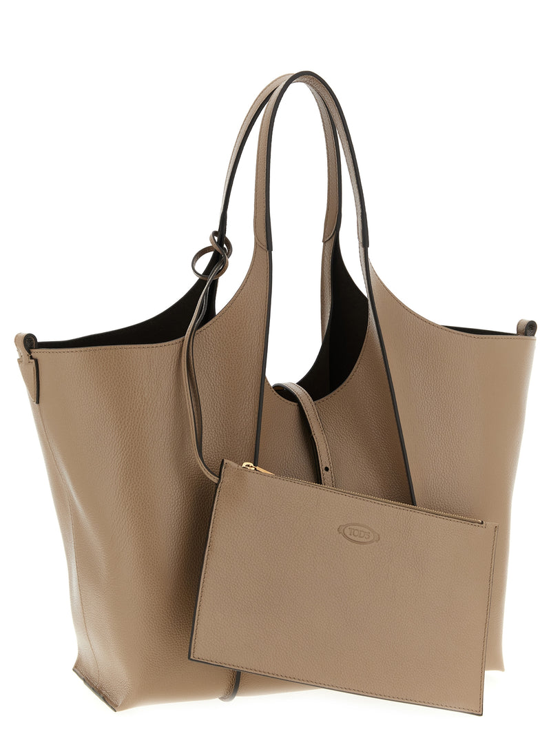 Tod's Beige Calfskin Tote Bag - T Timeless Collection