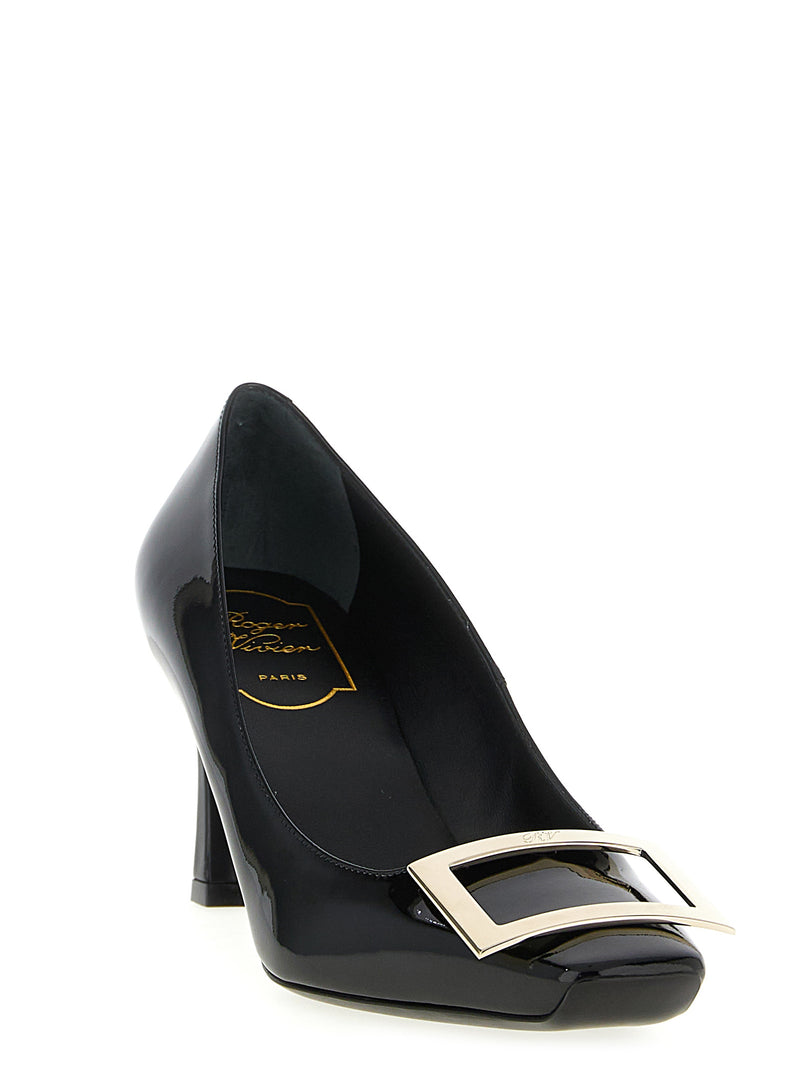 Roger Vivier Trompette Black Calfskin Mid Heel Pumps