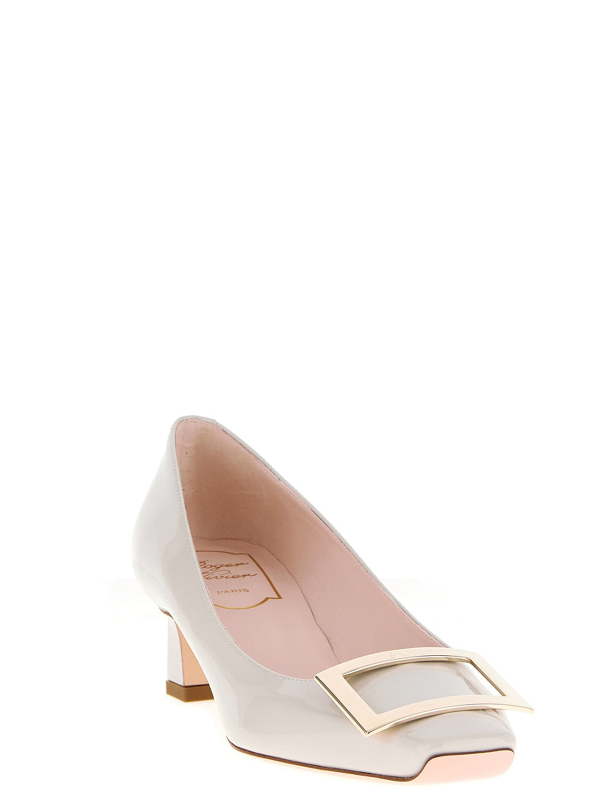 Roger Vivier White Calfskin Mid Heel Pumps