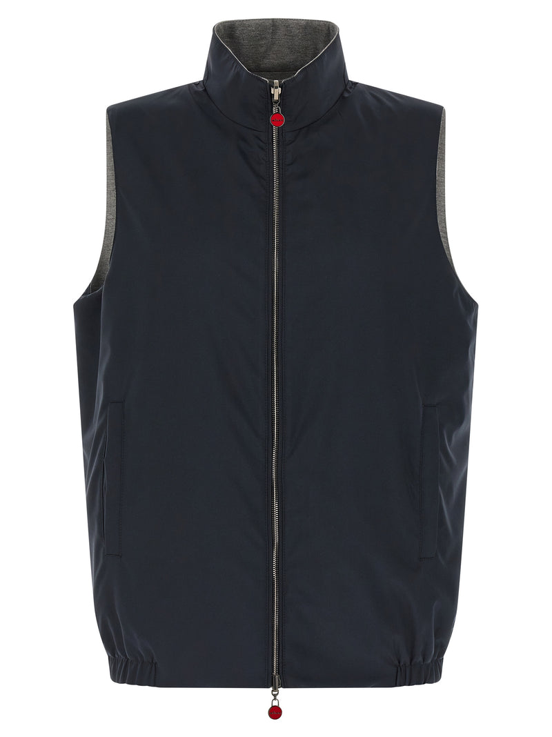 Kiton Blue Cotton Sleeveless Jacket - Luxury Outerwear