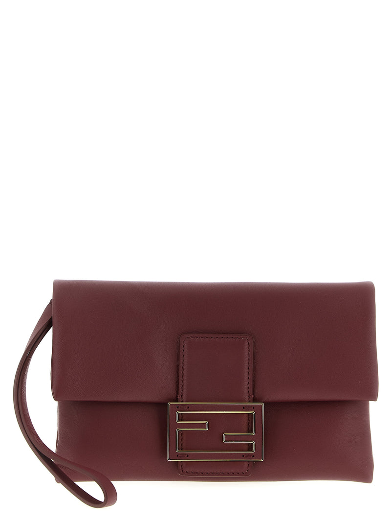 Fendi Mamma Baguette Bordeaux Lamb Leather Clutch Bag