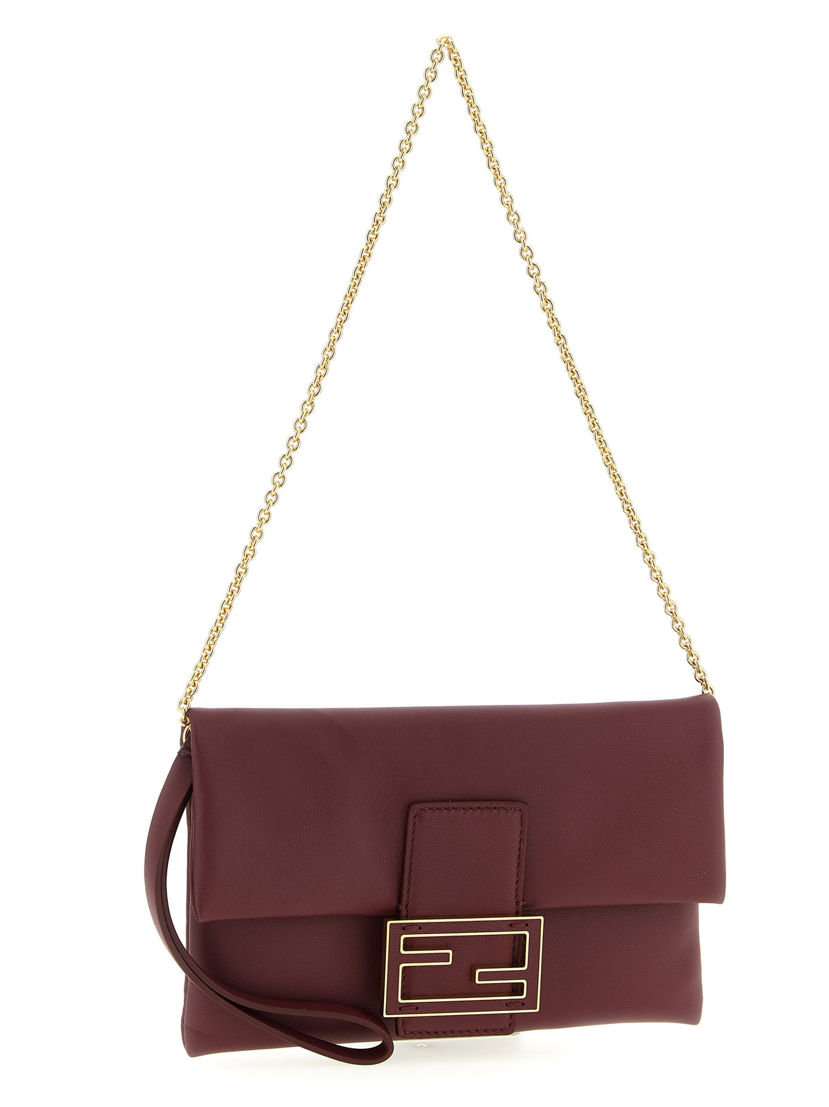 Fendi Mamma Baguette Bordeaux Lamb Leather Clutch Bag
