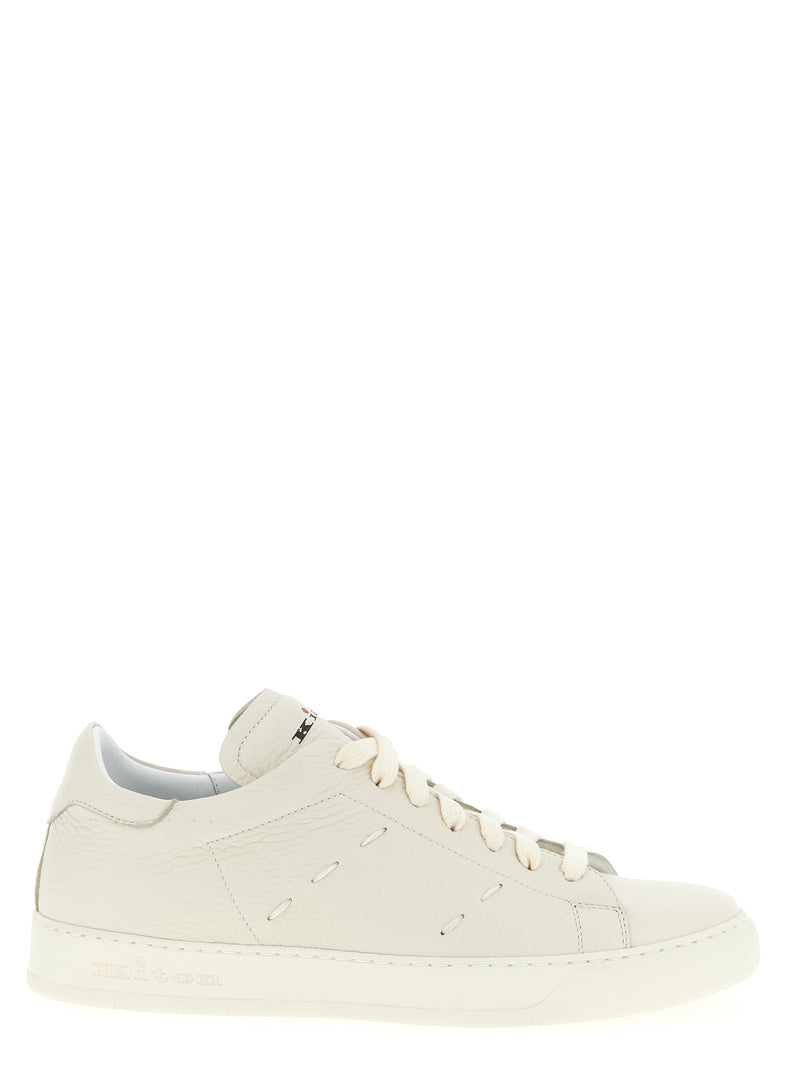 Kiton White Nubuc Leather Low Top Sneakers for Men