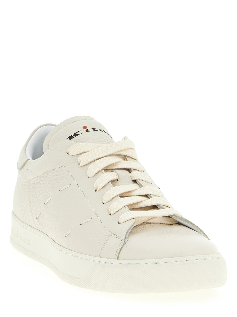 Kiton White Nubuc Leather Low Top Sneakers for Men