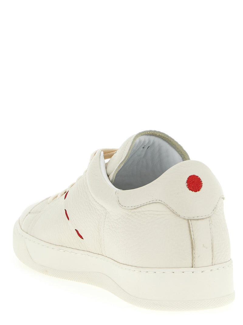 Kiton White Nubuc Leather Low Top Sneakers for Men