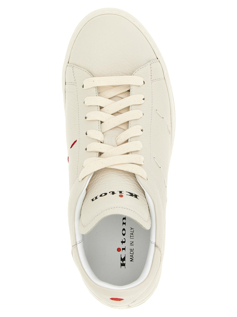 Kiton White Nubuc Leather Low Top Sneakers for Men