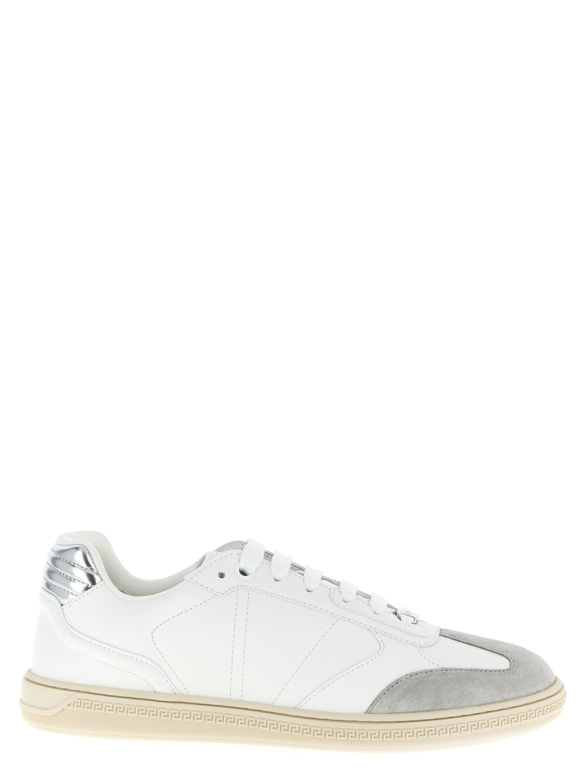Versace White Calfskin Greca Court Low Top Sneakers