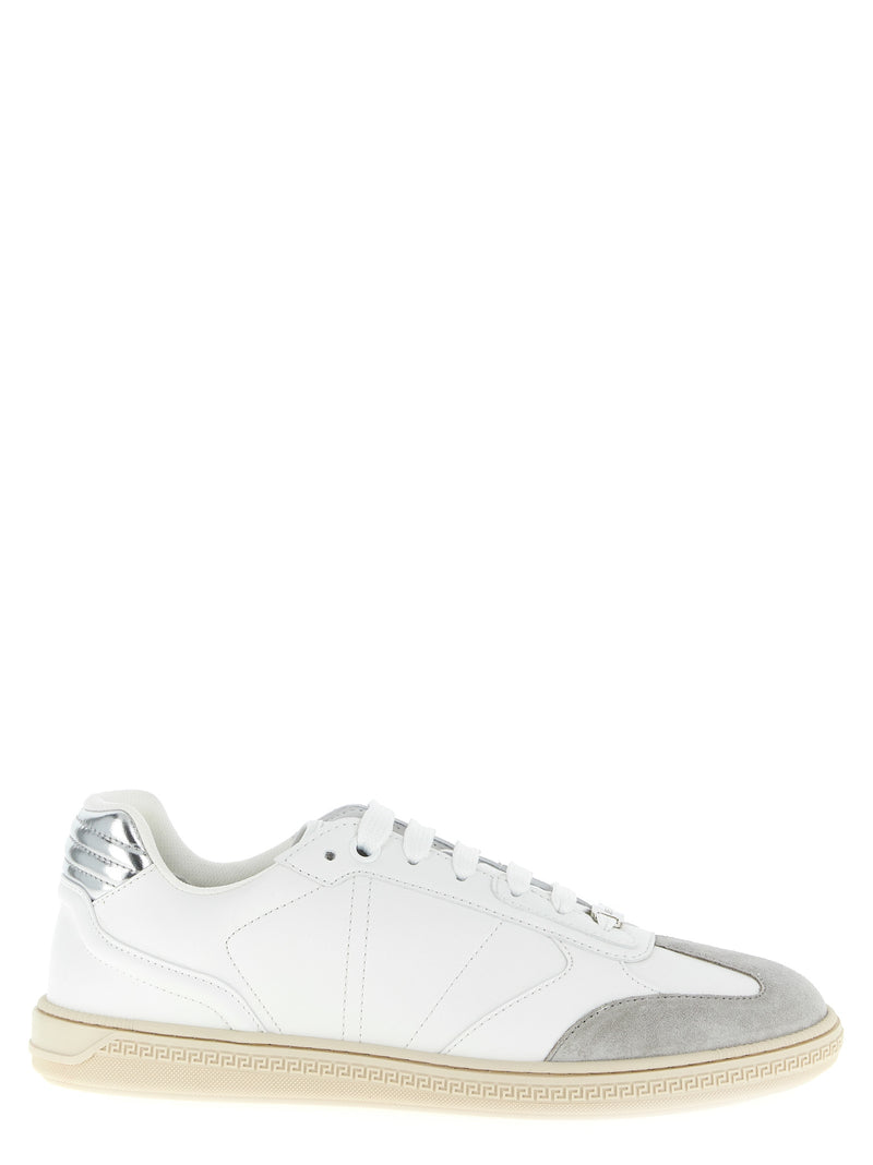 Versace White Calfskin Greca Court Low Top Sneakers