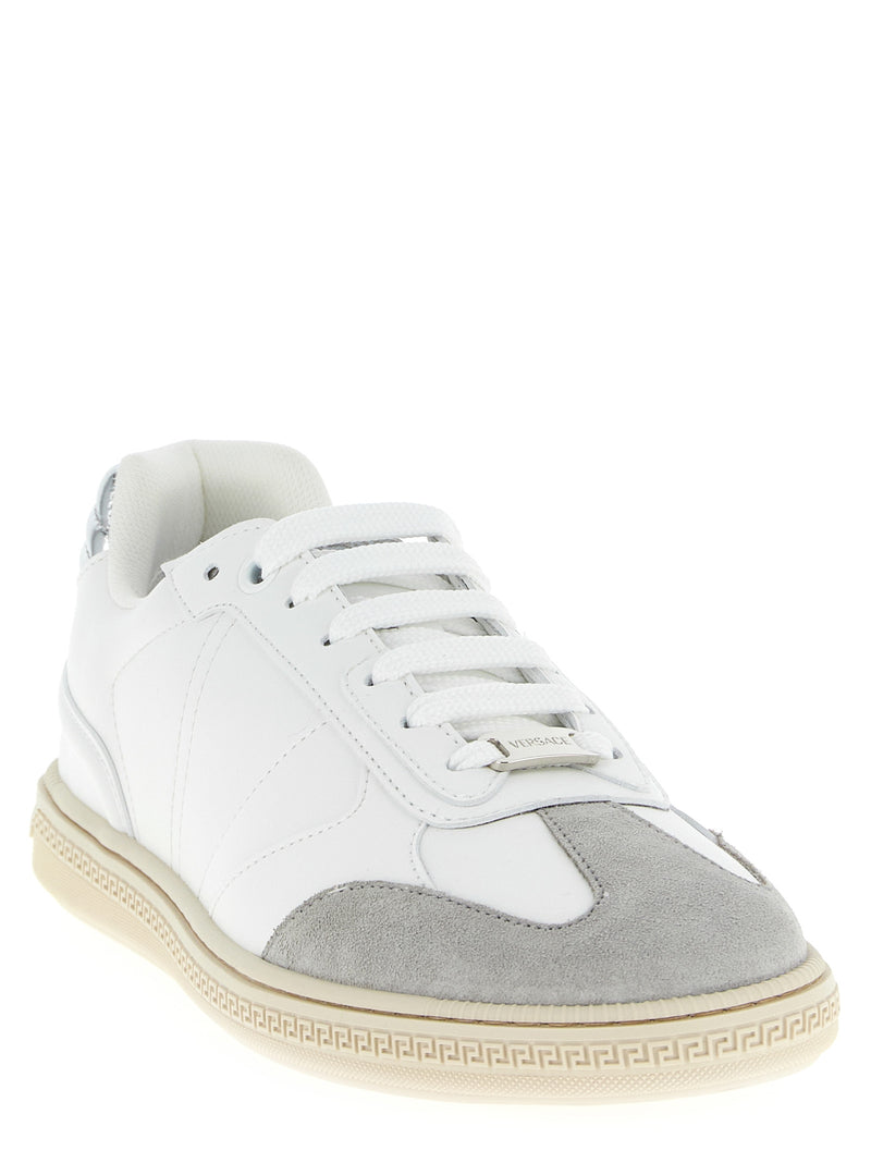 Versace White Calfskin Greca Court Low Top Sneakers