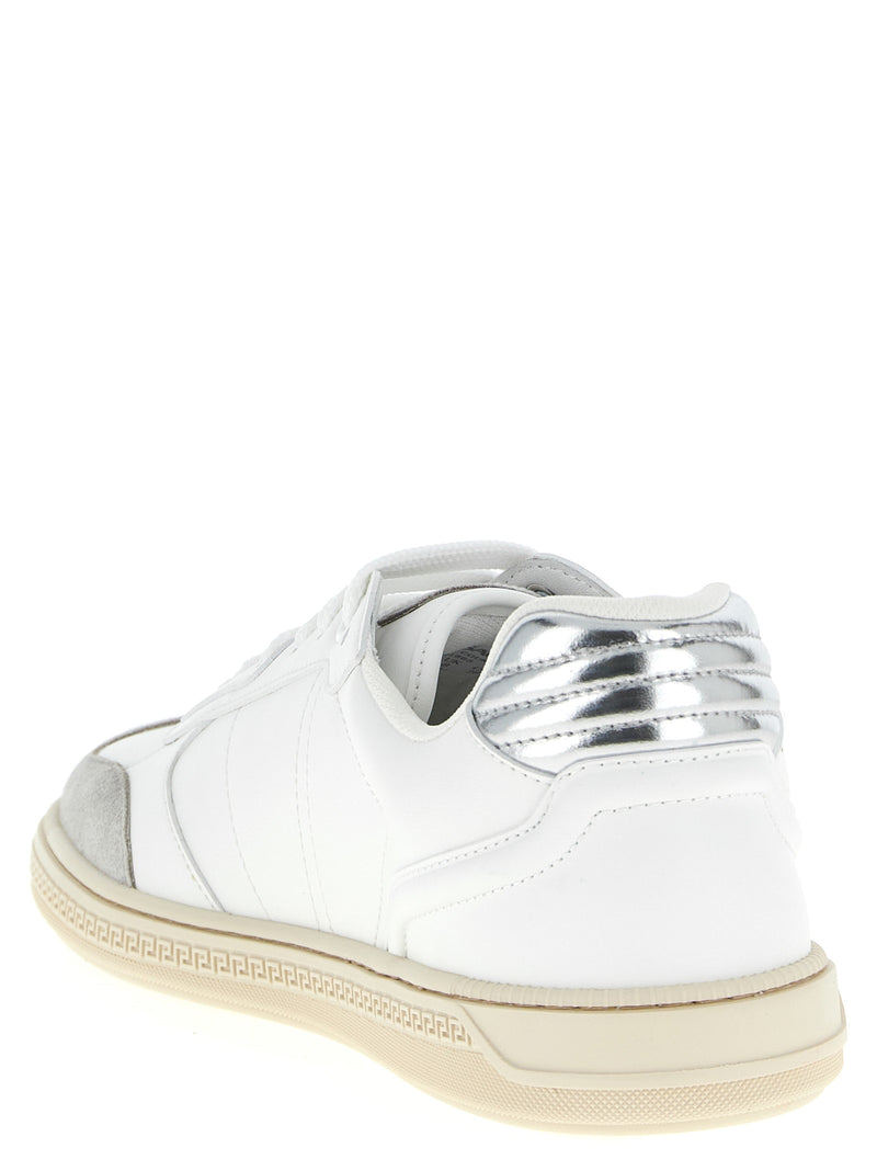 Versace White Calfskin Greca Court Low Top Sneakers