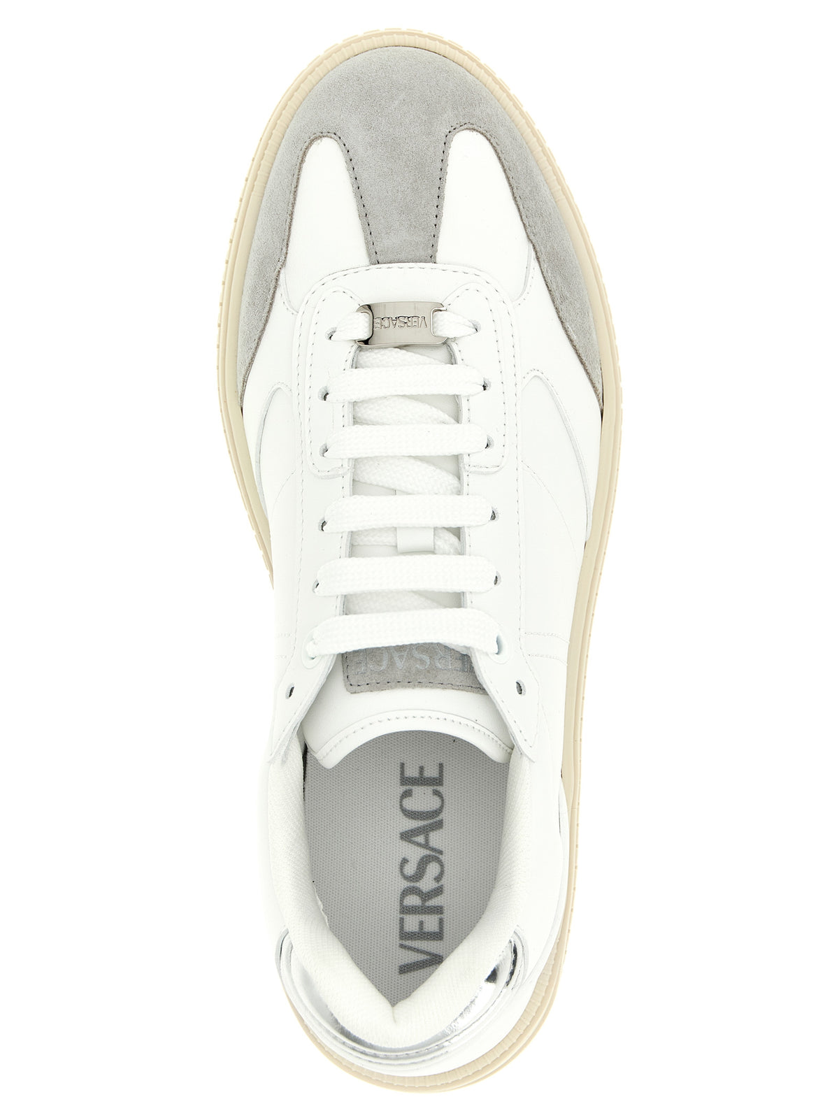 Versace White Calfskin Greca Court Low Top Sneakers